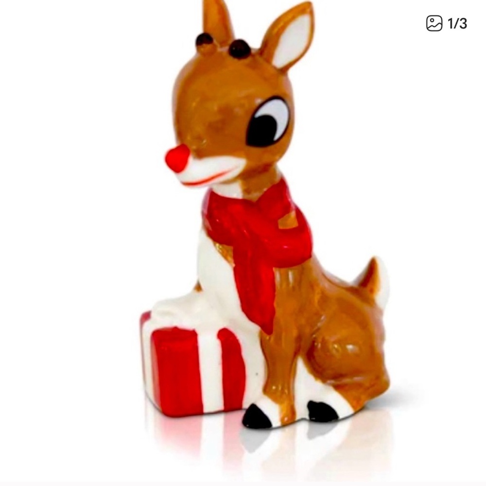 Nora Fleming Reindeer Figurine with Red Scarf